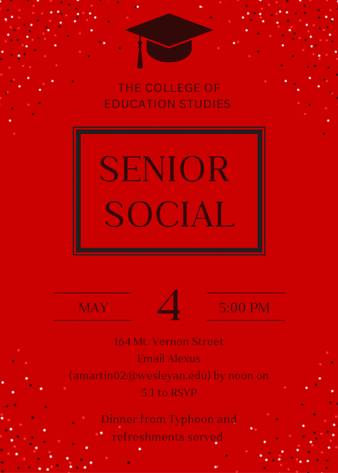 Senior Social at CES House May 4, 2026 at 5:00 with Typhoon restaurant catering